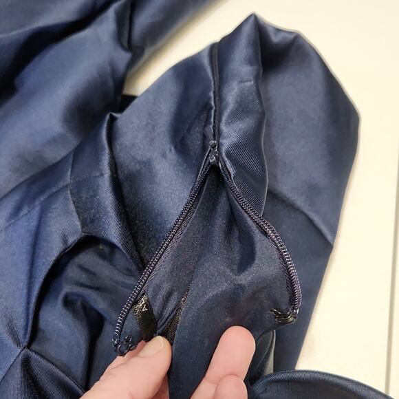 Alfred Sung Women's Midnight Blue Criss-cross Off The Shoulder Gown Dress D751 0 - Picture 9 of 14